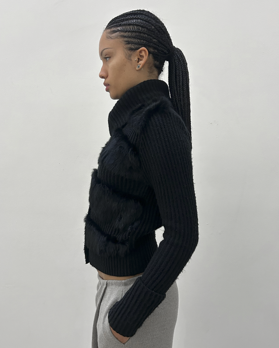 Morgan de Toi Rabbit Fur Panel Knit Cardigan