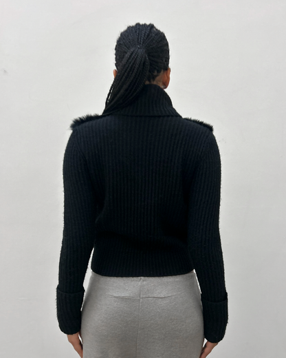 Morgan de Toi Rabbit Fur Panel Knit Cardigan