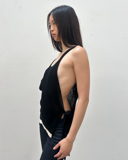 Y's Yohji Yamamoto Open-Knit Side Tie Top