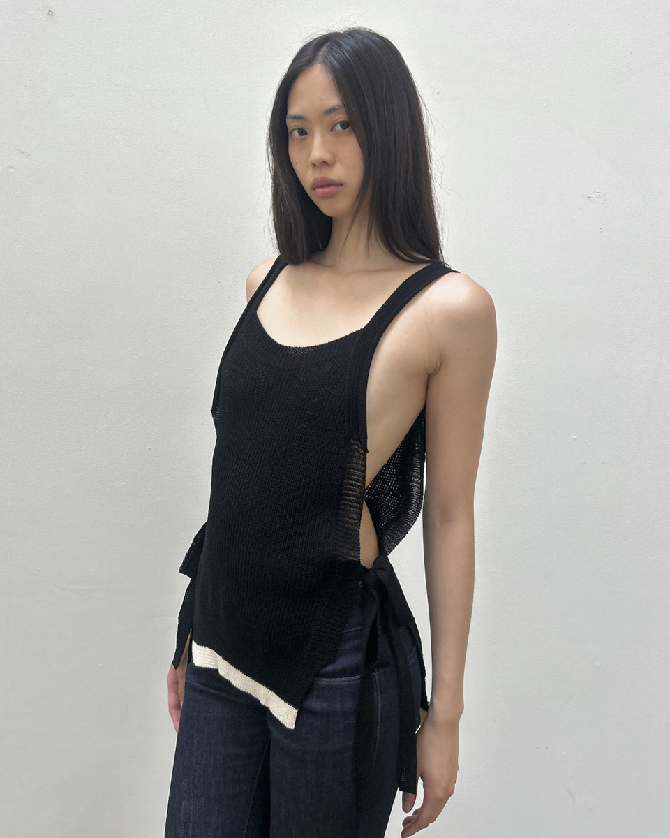 Y's Yohji Yamamoto Open-Knit Side Tie Top