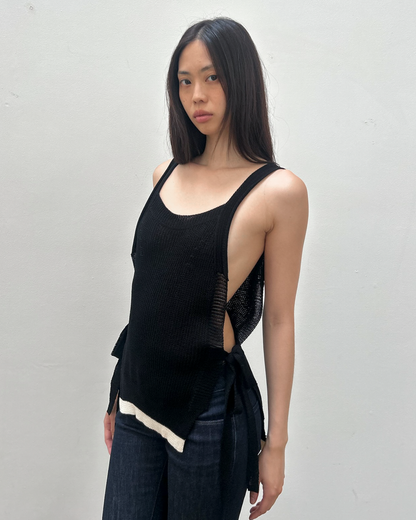 Y's Yohji Yamamoto Open-Knit Side Tie Top