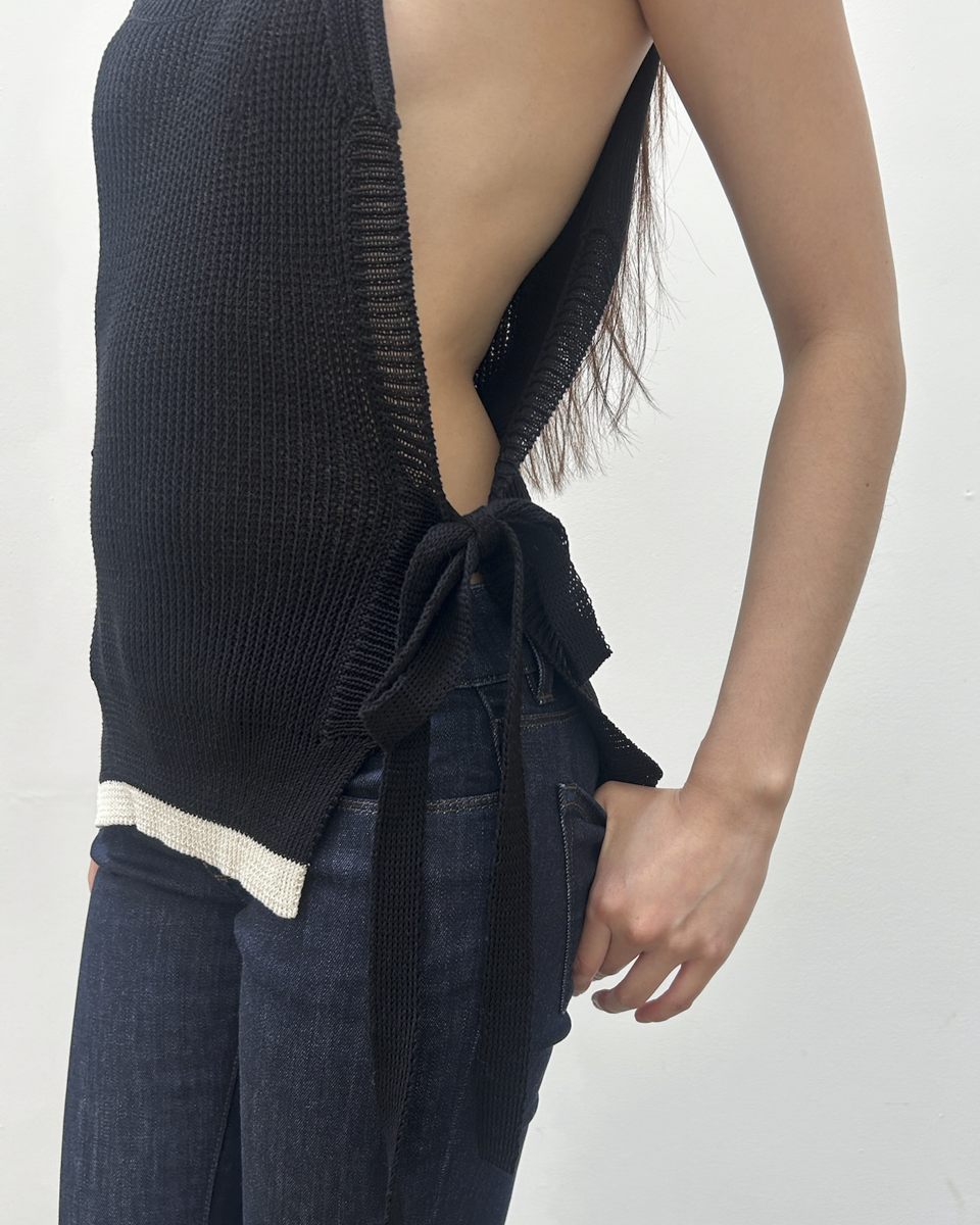 Y's Yohji Yamamoto Open-Knit Side Tie Top