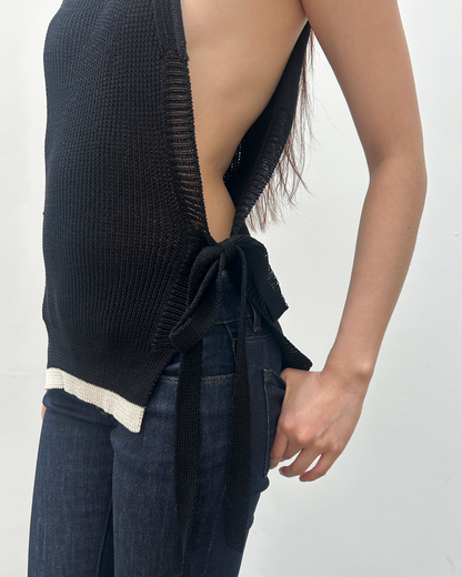 Y's Yohji Yamamoto Open-Knit Side Tie Top
