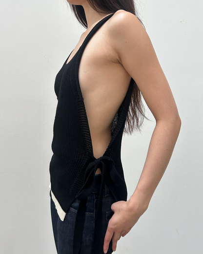 Y's Yohji Yamamoto Open-Knit Side Tie Top