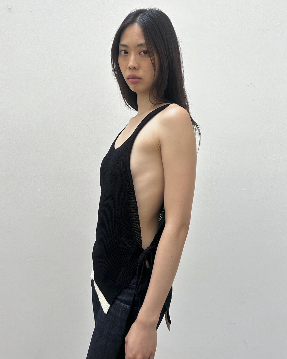 Y's Yohji Yamamoto Open-Knit Side Tie Top