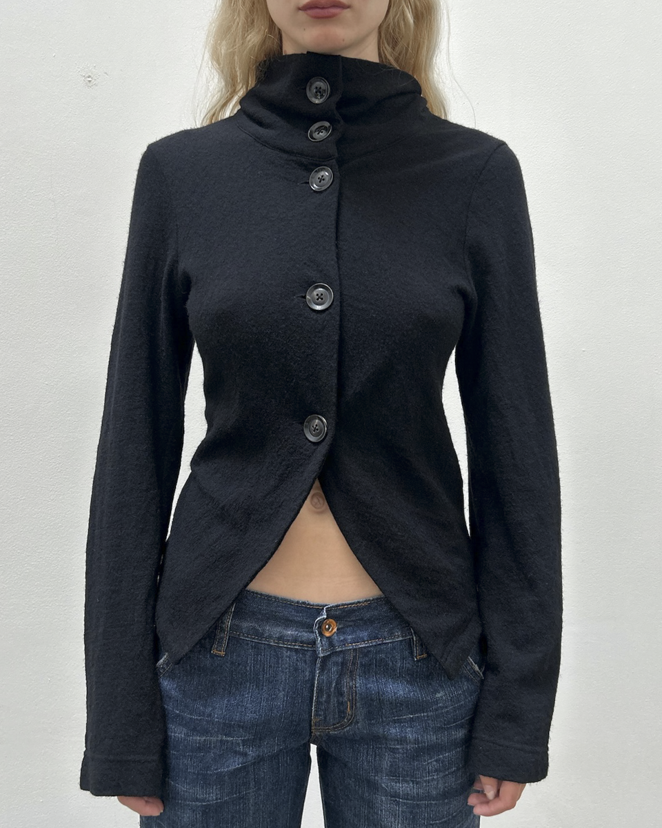 Y's Yohji Yamamoto Funnel Neck Button-Up Cardigan