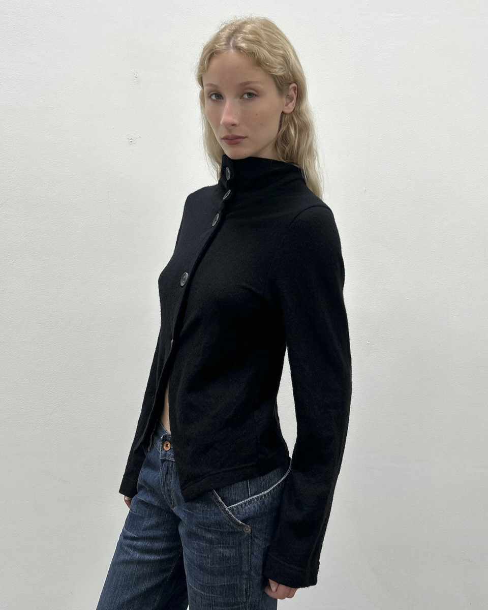 Y's Yohji Yamamoto Funnel Neck Button-Up Cardigan