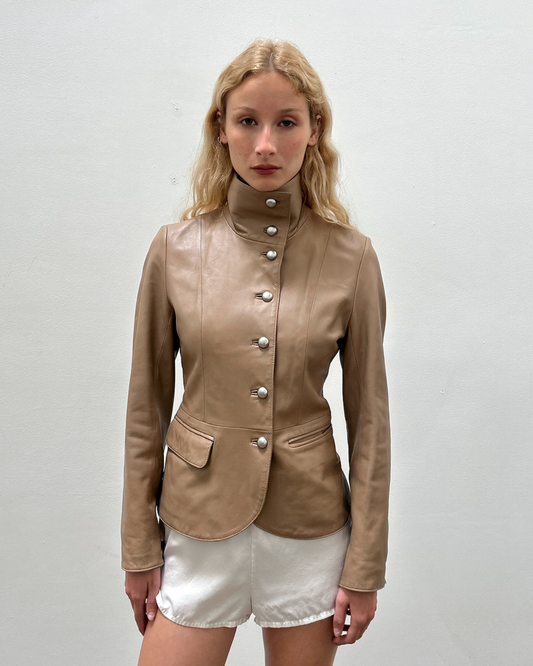 Balmain Lambskin Leather Military Jacket