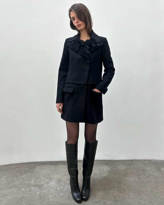 Pinko Faux Fur Wool Coat