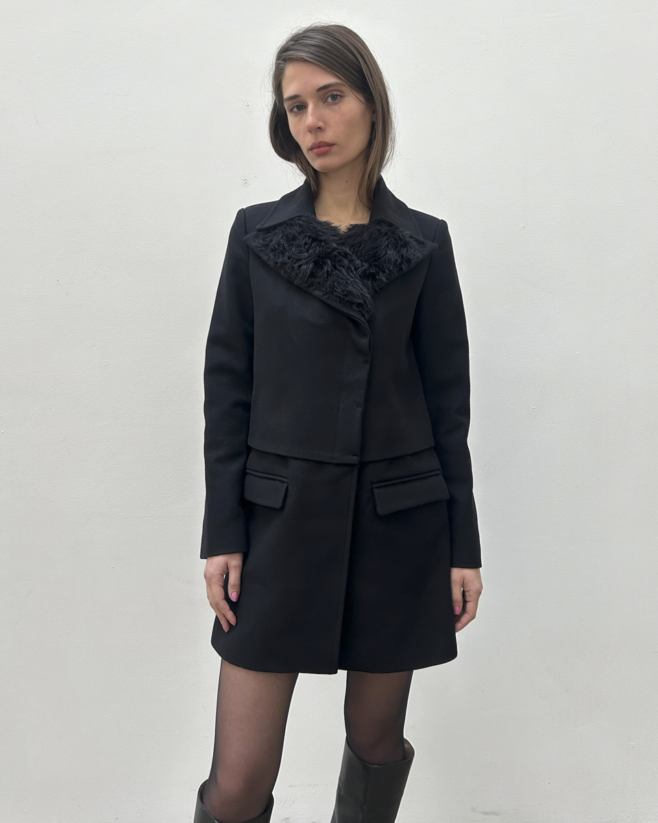 Pinko Faux Fur Wool Coat