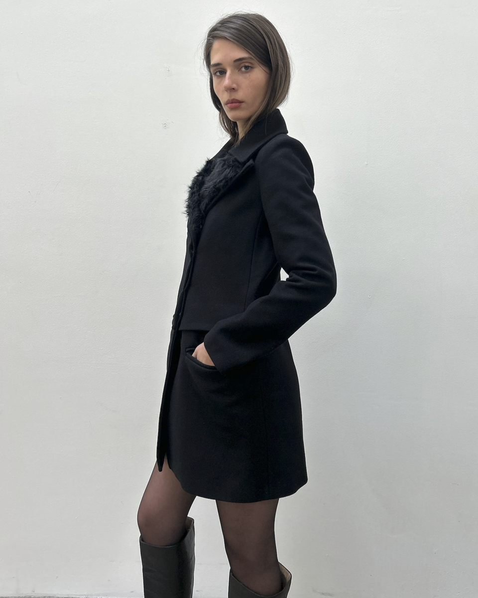 Pinko Faux Fur Wool Coat