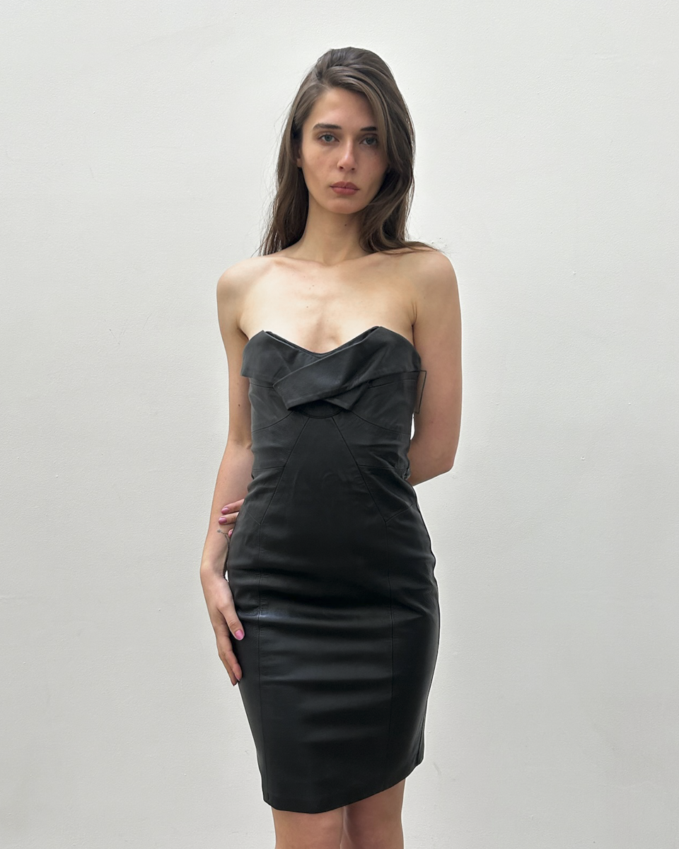 Paola Frani Strapless Leather Dress