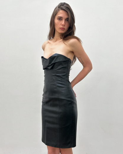 Paola Frani Strapless Leather Dress
