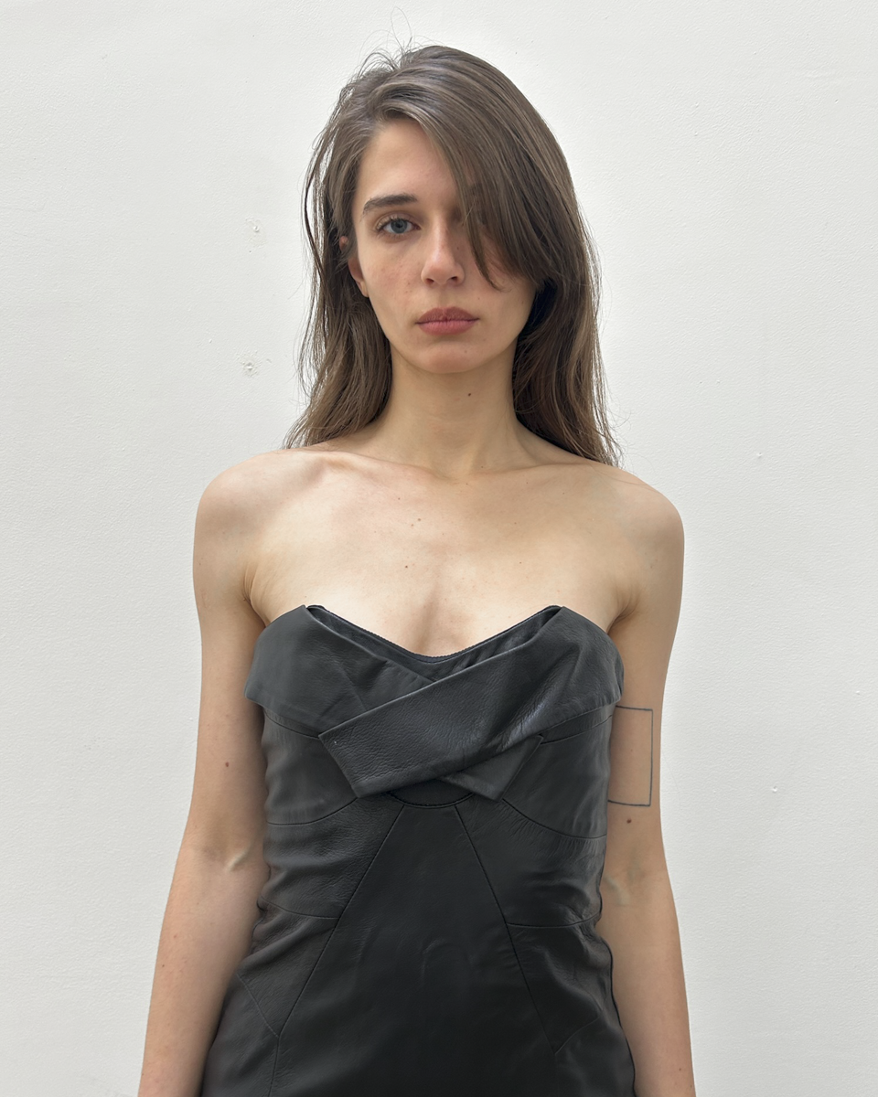 Paola Frani Strapless Leather Dress