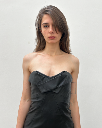 Paola Frani Strapless Leather Dress