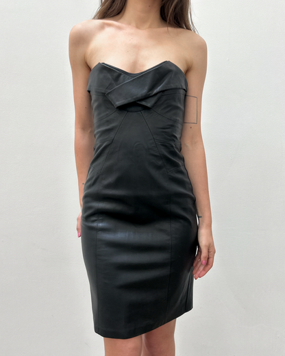 Paola Frani Strapless Leather Dress