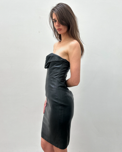 Paola Frani Strapless Leather Dress