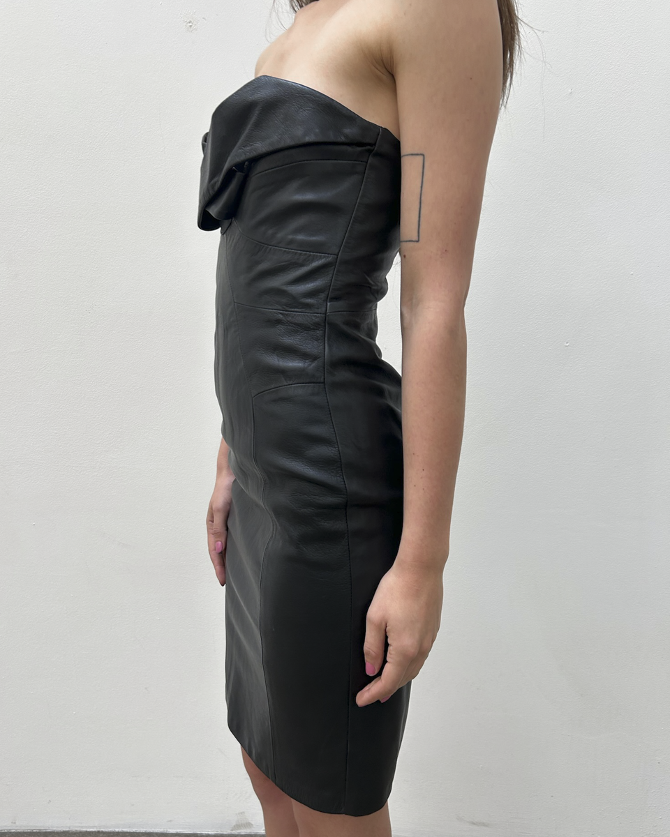 Paola Frani Strapless Leather Dress