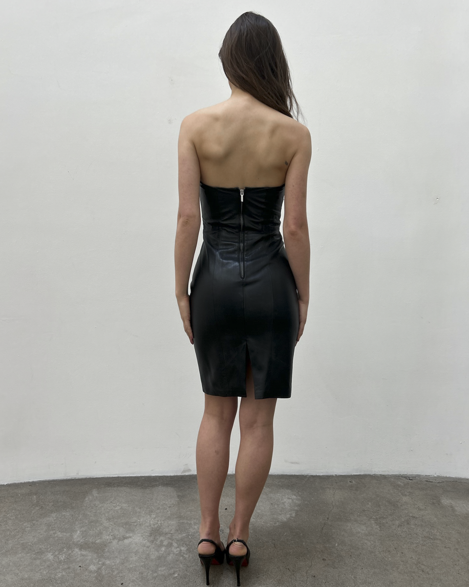 Paola Frani Strapless Leather Dress