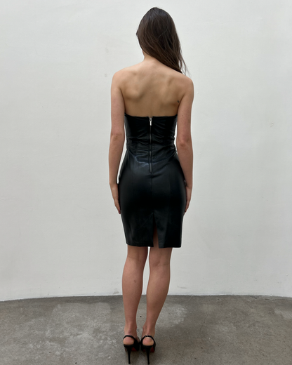 Paola Frani Strapless Leather Dress