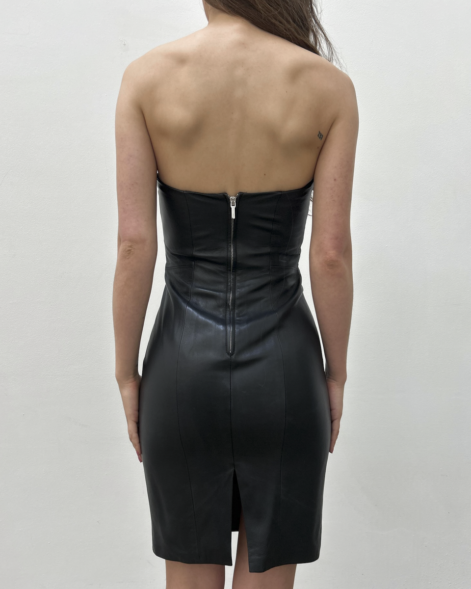 Paola Frani Strapless Leather Dress