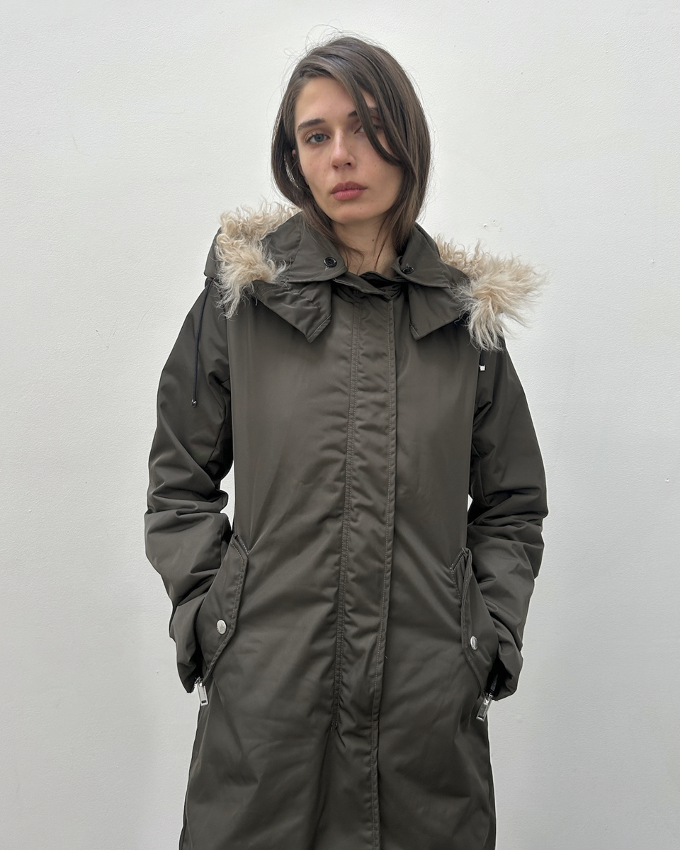 Costume National Hooded Faux-Fur Trim Padded Coat