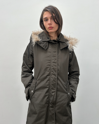 Costume National Hooded Faux-Fur Trim Padded Coat