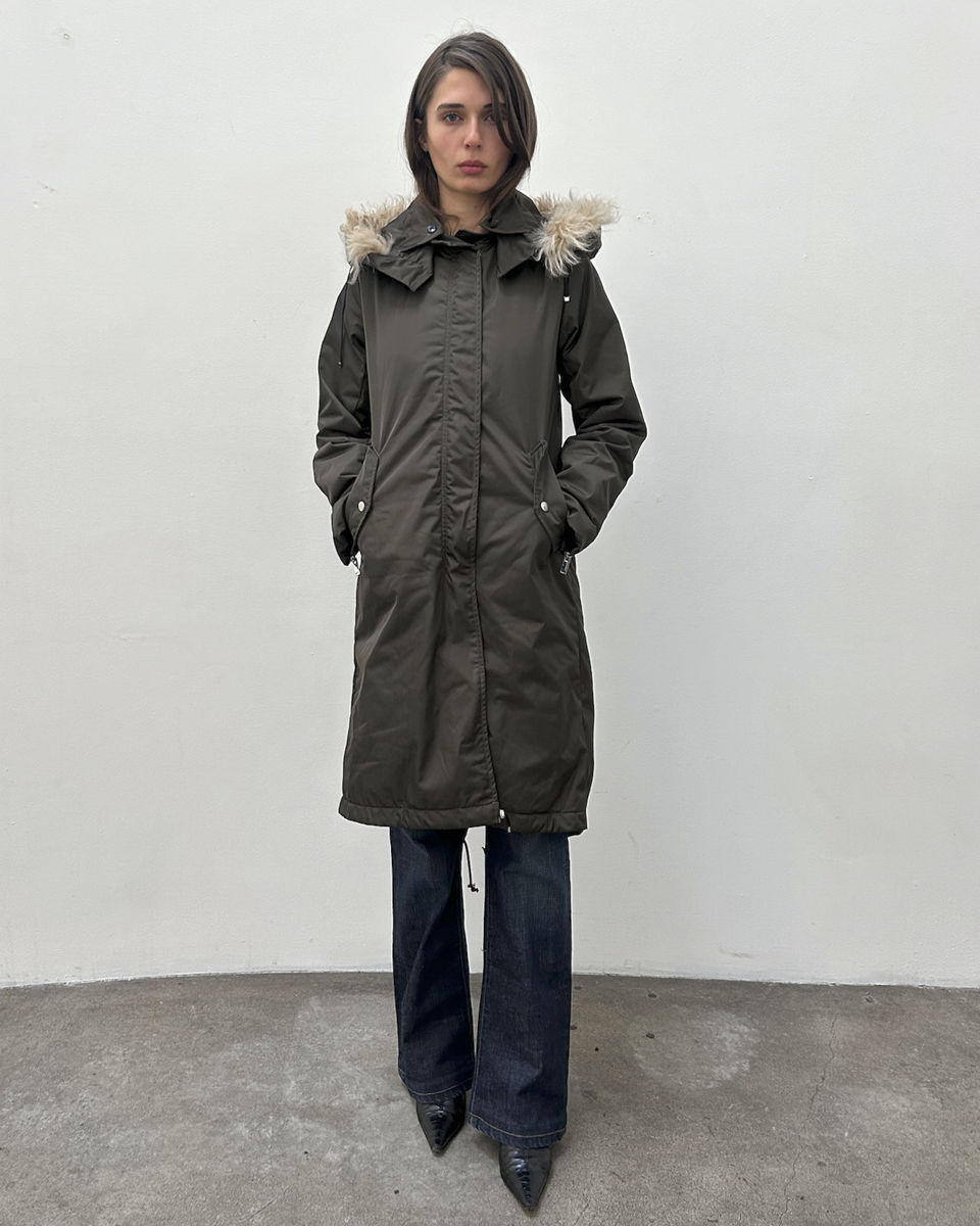 Costume National Hooded Faux-Fur Trim Padded Coat