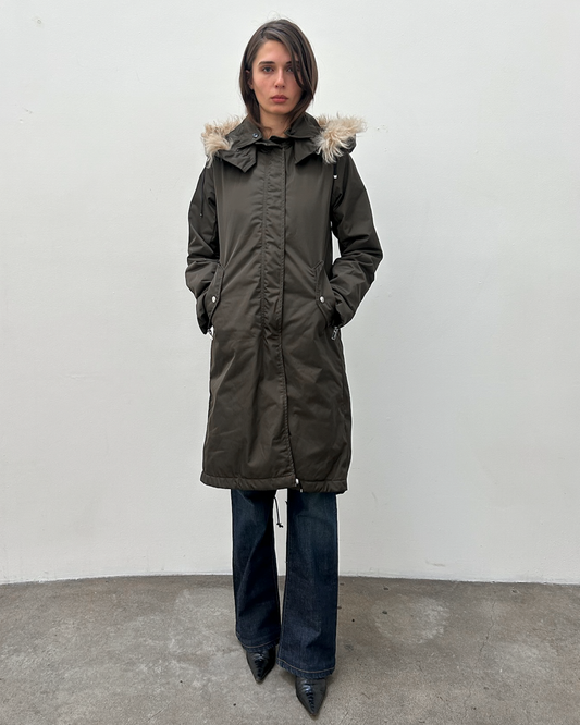 Costume National Hooded Faux-Fur Trim Padded Coat