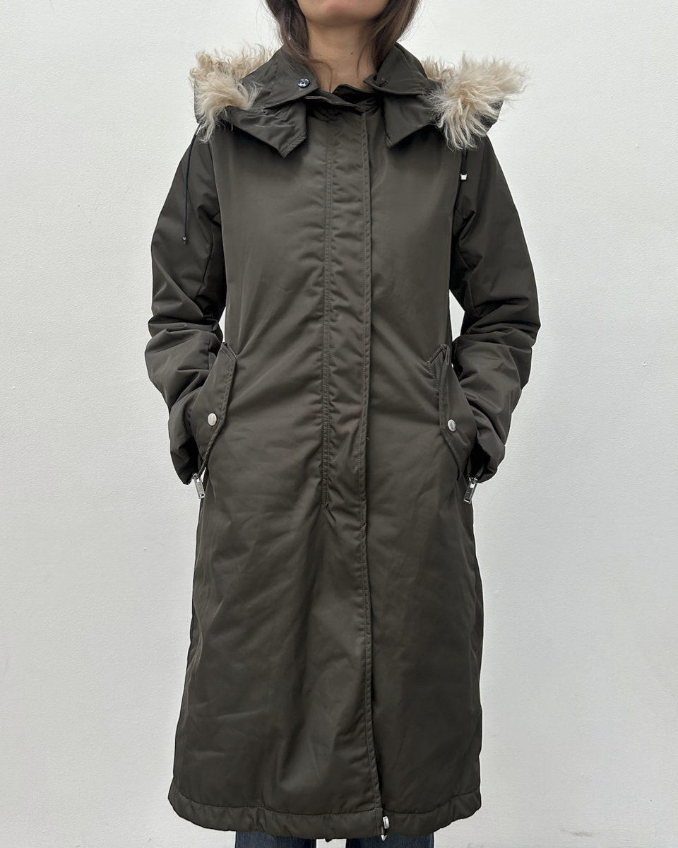 Costume National Hooded Faux-Fur Trim Padded Coat