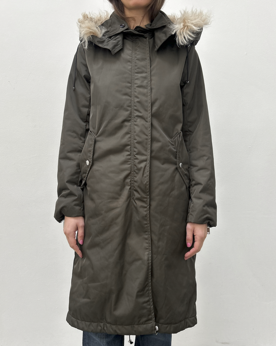 Costume National Hooded Faux-Fur Trim Padded Coat