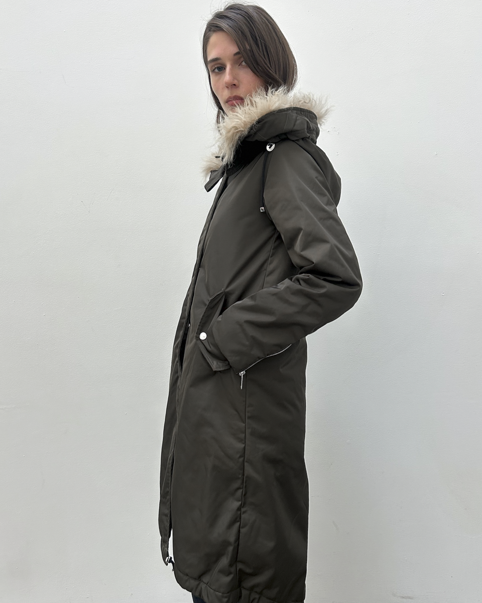 Costume National Hooded Faux-Fur Trim Padded Coat