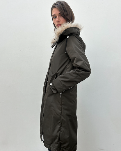 Costume National Hooded Faux-Fur Trim Padded Coat