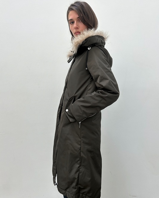 Costume National Hooded Faux-Fur Trim Padded Coat