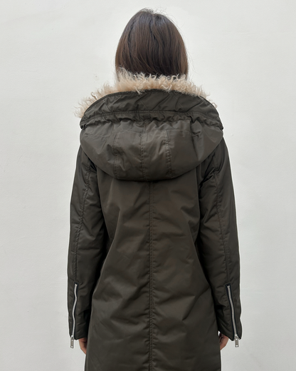 Costume National Hooded Faux-Fur Trim Padded Coat