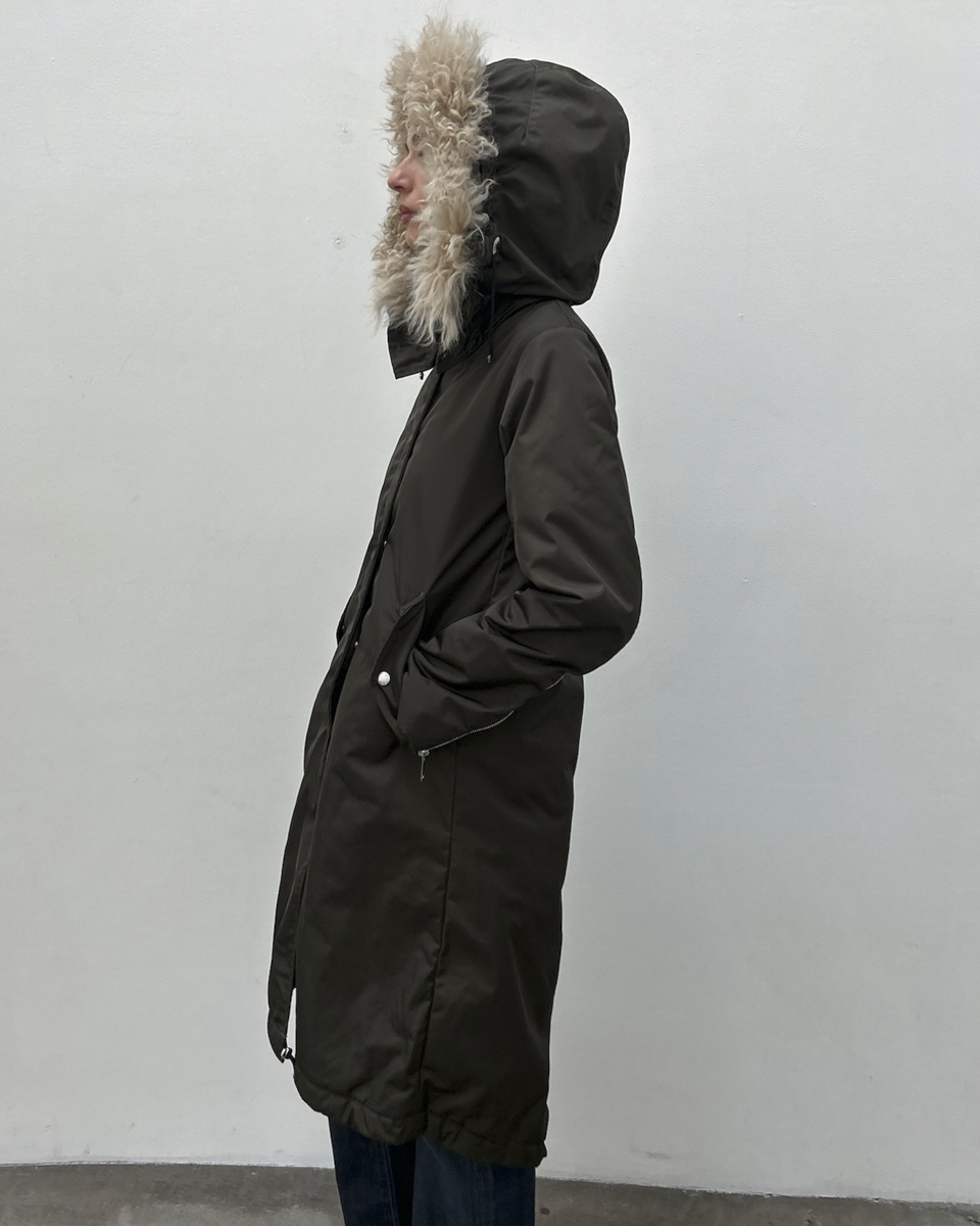 Costume National Hooded Faux-Fur Trim Padded Coat