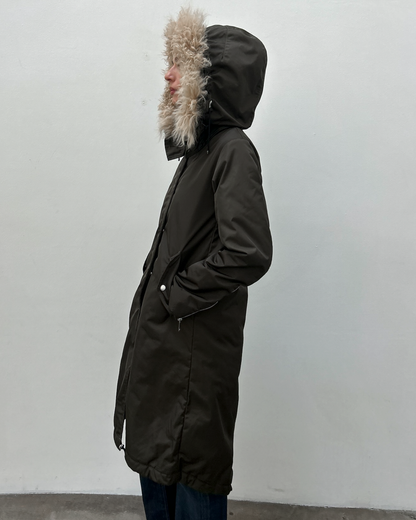 Costume National Hooded Faux-Fur Trim Padded Coat