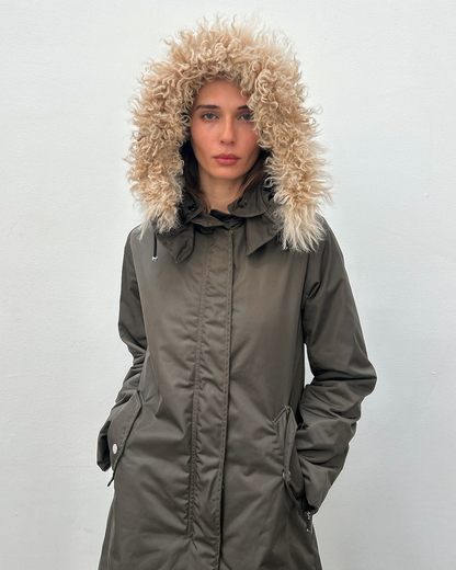 Costume National Hooded Faux-Fur Trim Padded Coat
