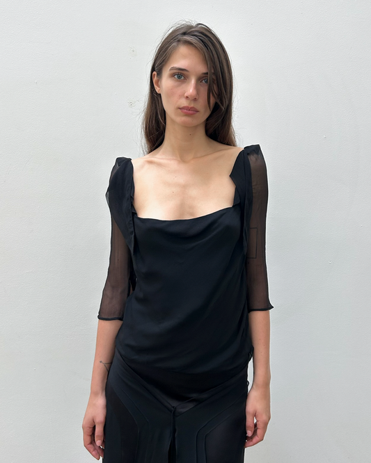 Gucci SS2006 Ruffle-Shoulder Silk Blouse