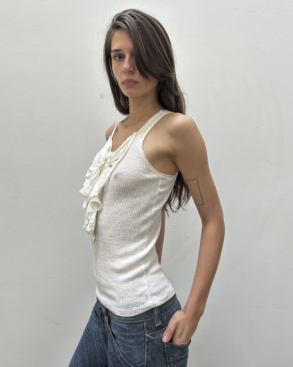 Chloé by Philo Philo SS2004 Silk Ruffle Ribbed Tank
