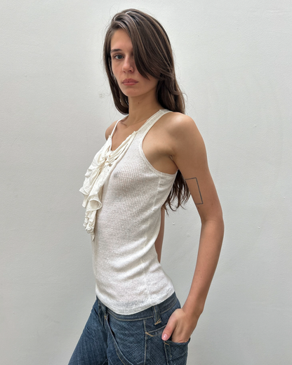 Chloé by Philo Philo SS2004 Silk Ruffle Ribbed Tank