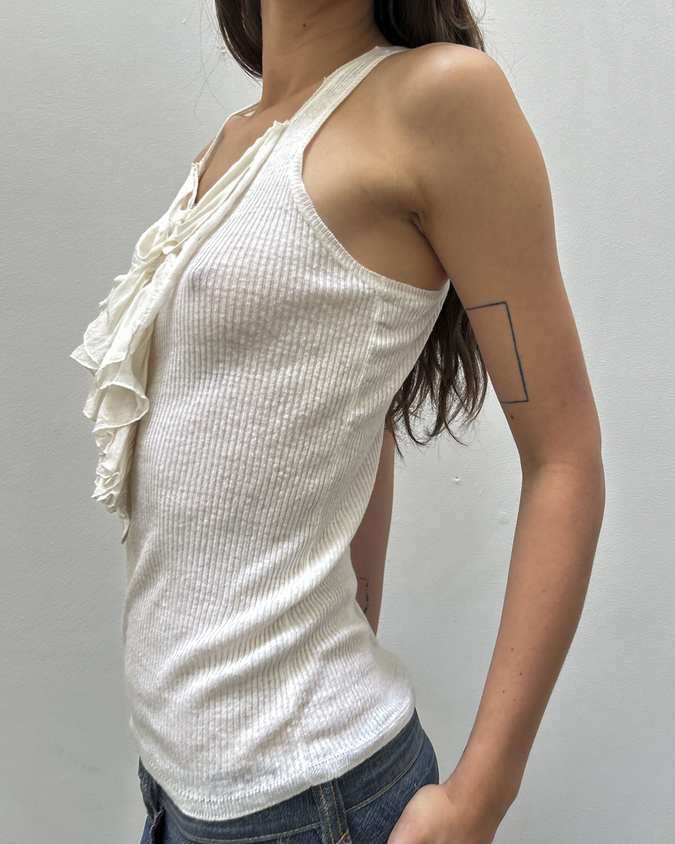 Chloé by Philo Philo SS2004 Silk Ruffle Ribbed Tank