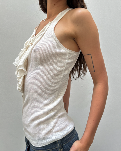 Chloé by Philo Philo SS2004 Silk Ruffle Ribbed Tank