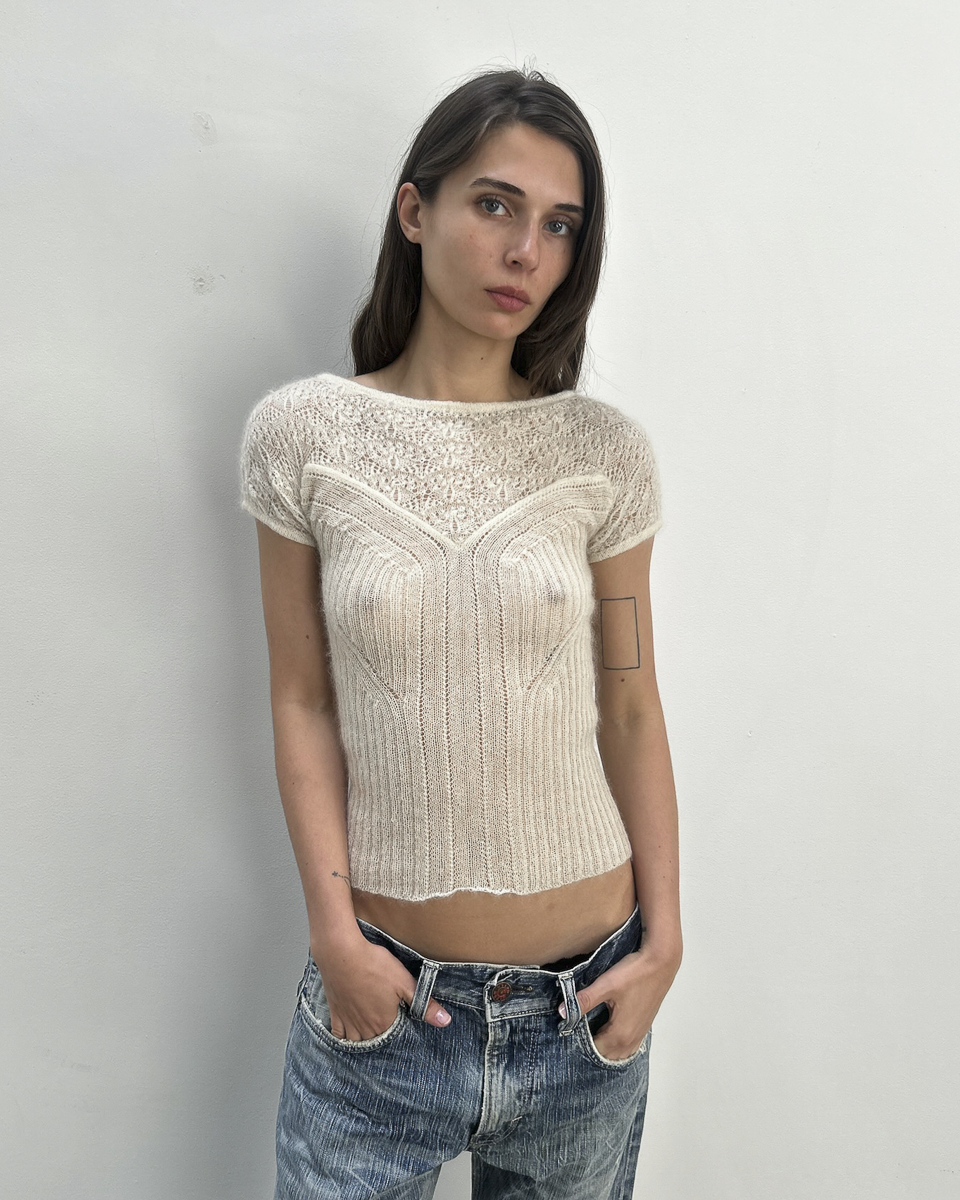 Philosophy di Alberta Ferretti Mohair Lace Knit Top