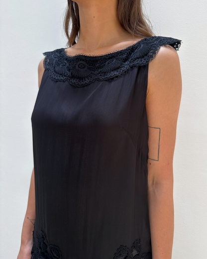 Alberta Ferretti Lace-Trimmed Silk Dress