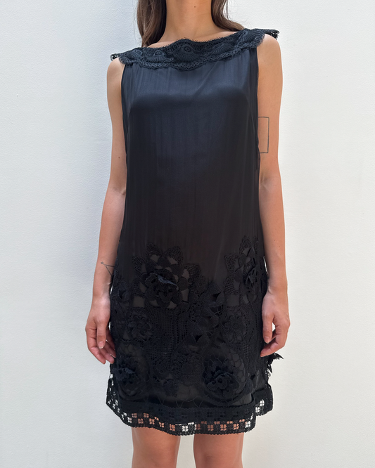 Alberta Ferretti Lace-Trimmed Silk Dress
