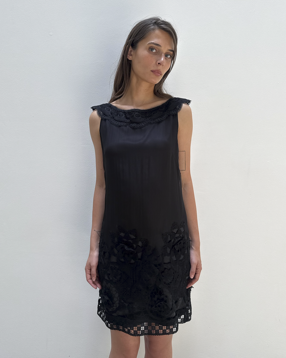 Alberta Ferretti Lace-Trimmed Silk Dress