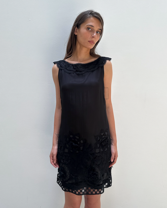 Alberta Ferretti Lace-Trimmed Silk Dress