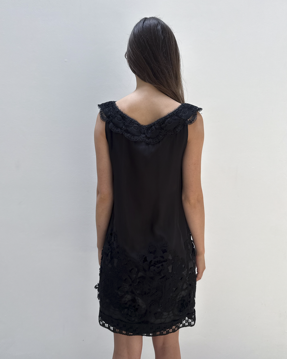 Alberta Ferretti Lace-Trimmed Silk Dress