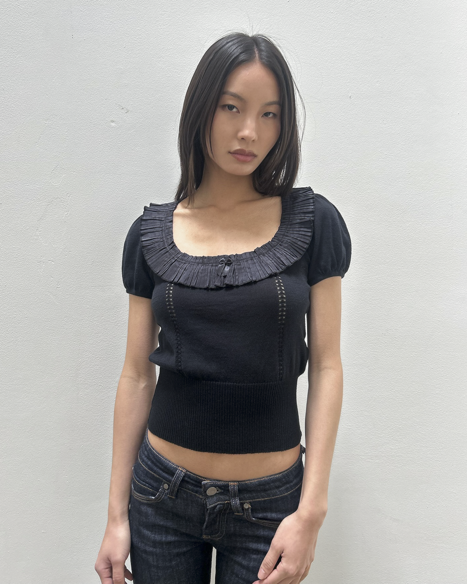 Blumarine Pleated Silk-Trimmed Knit Top